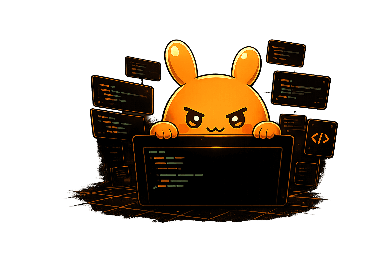 Focused Rabbit Mascot Over Screen